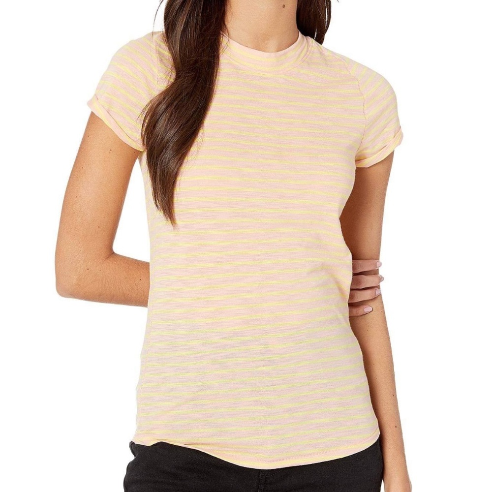 We The Free Striped, Short Sleeve Ladies’ Tee | pink/yellow | L